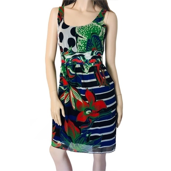 Desigual Dress Floral Tulip Polka-Dot Breezy Lace Tiered Layered Sleeveless - Picture 4 of 13